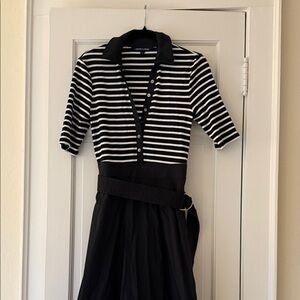 NEW Veronica Beard Black and White Striped Dress with Belt Size Small